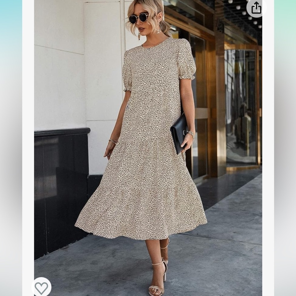 PRETTYGARDEN Leopard Print Boho Dress w/ Puff Sleeve